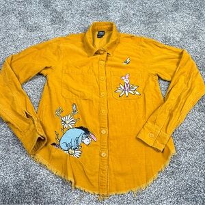 Disney Her Universe Winnie The Pooh Yellow Corduroy Button Down Womens Size XS